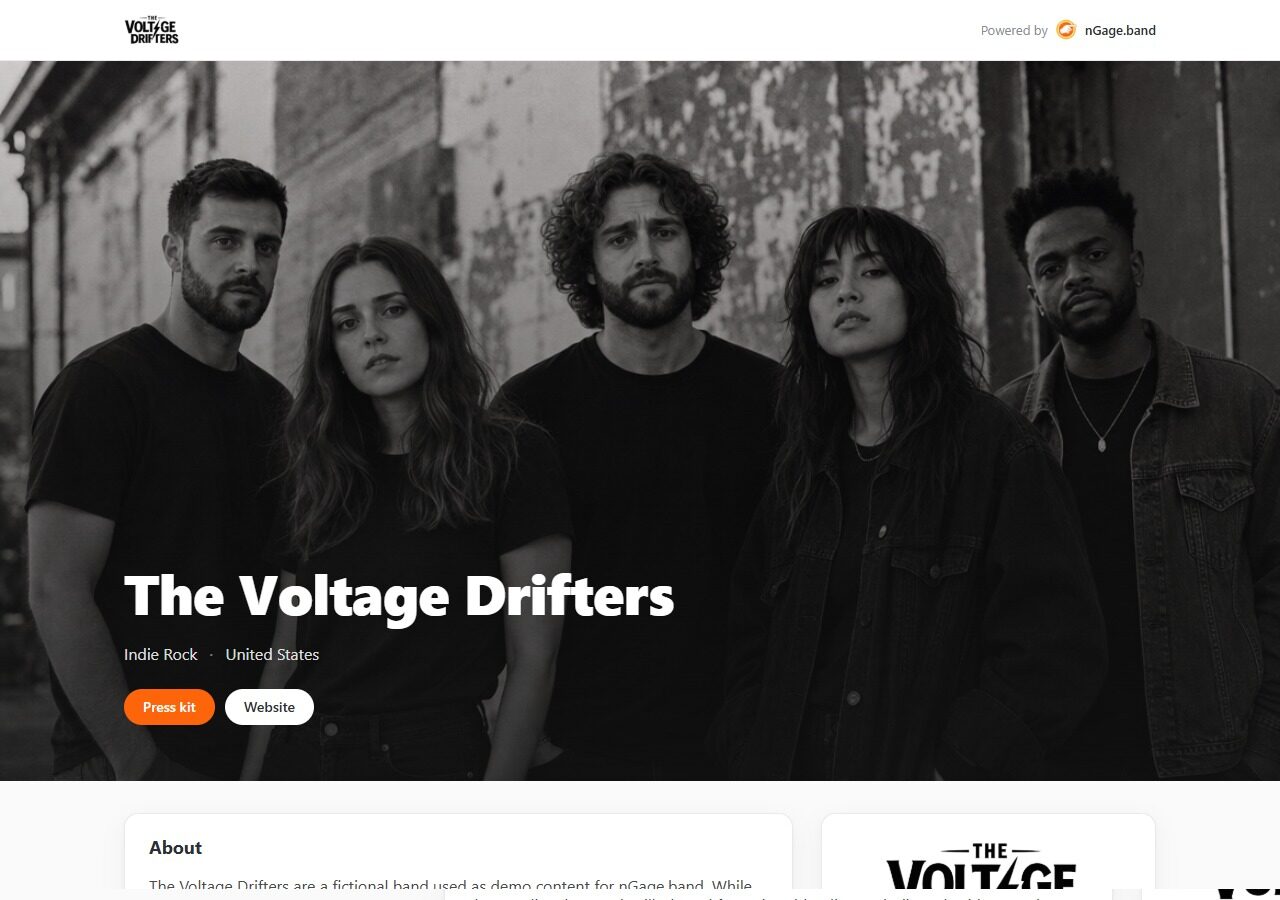 nGage.band Songs Module Artist Page